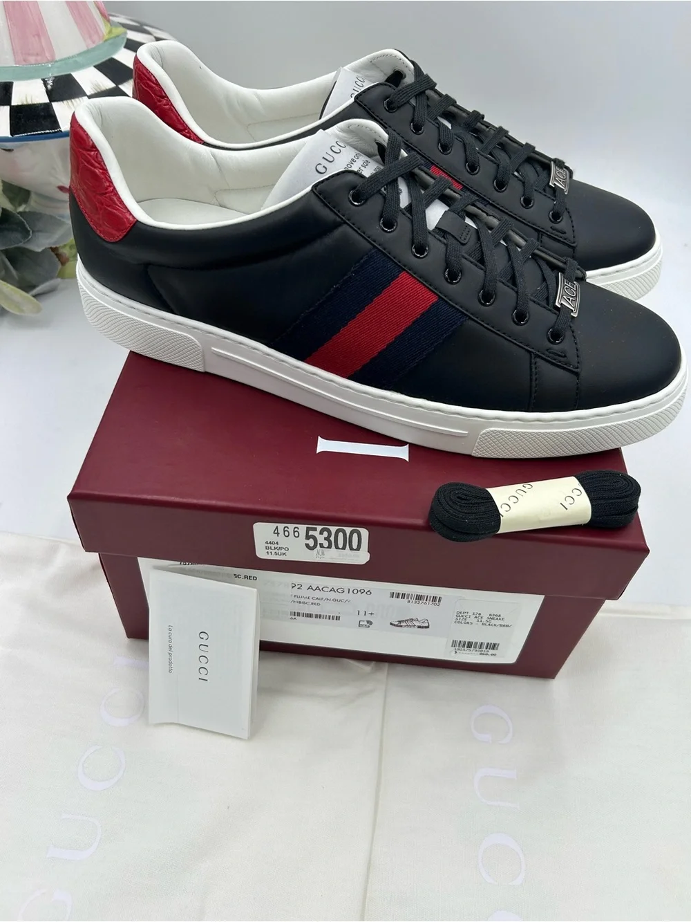 Men's Gucci ace leather web stripe sneakers size 11.5 fits 12.5 US made in Italy